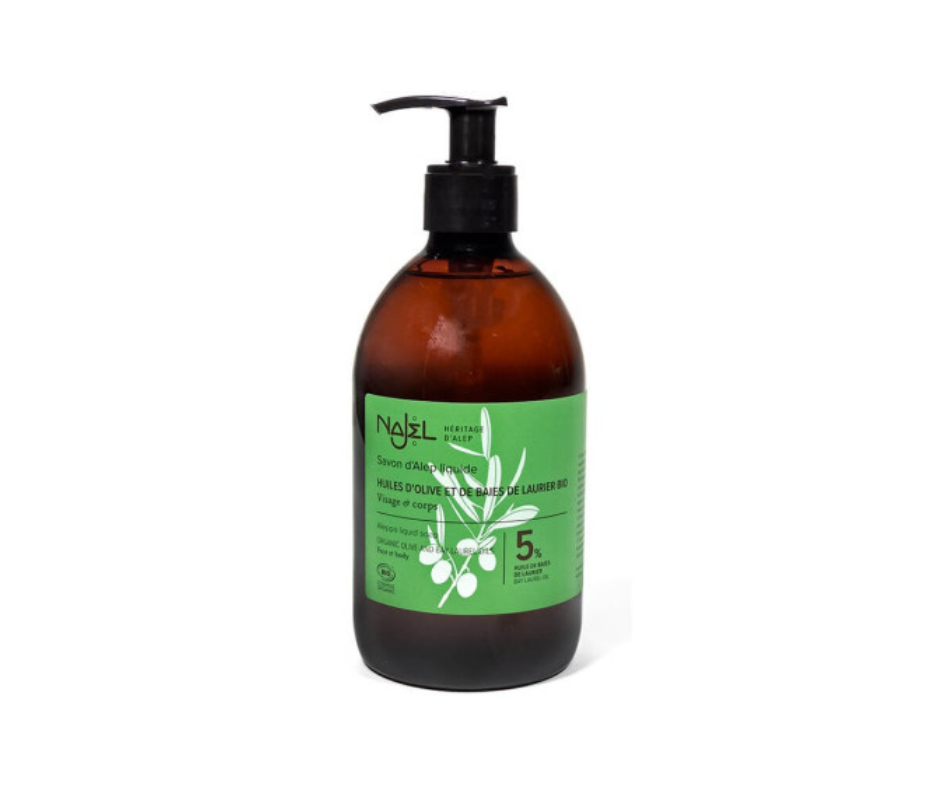 NAJEL Savon d'Alep liquide 5% huiles d'olive et baies de Laurier Tous types de peaux