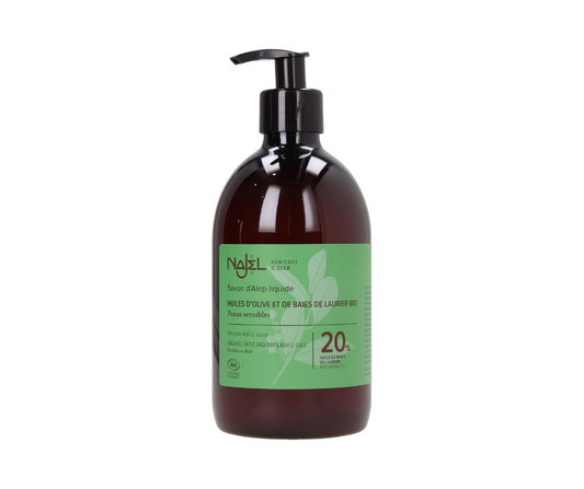 NAJEL Savon d'Alep Liquide 20% huiles d'olive et de baies de laurier Peau sèche et sensible