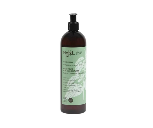 NAJEL Shampooing au savon d'Alep 2en1 Cheveux Gras Ortie et cresson de fontaine