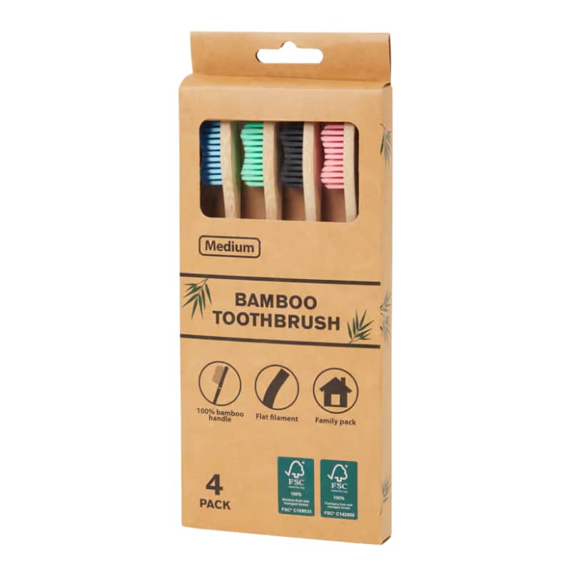 Brosse à Dents en Bambou Medium (Pack 4) – Écologique & Biodégradable | Sequoia Store Côte d’Ivoire