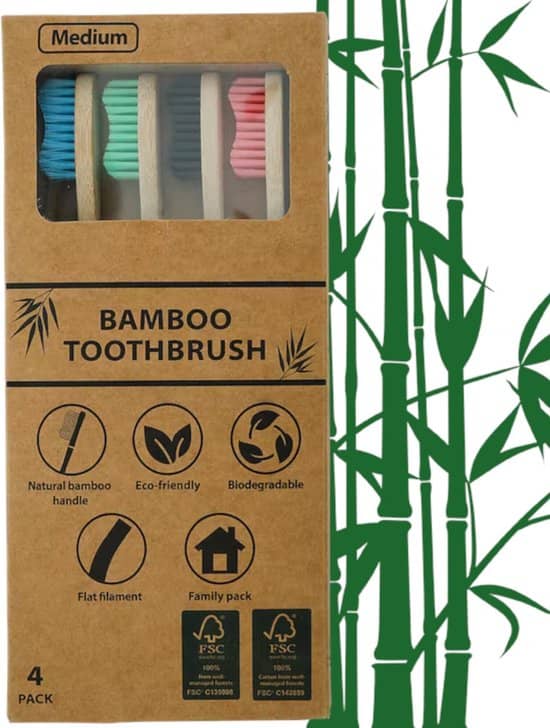 Brosse à Dents en Bambou Medium (Pack 4) – Écologique & Biodégradable | Sequoia Store Côte d’Ivoire